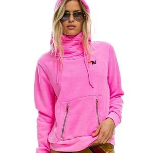 Aviator Nation Ninja Pullover Hoodie Neon Pink M